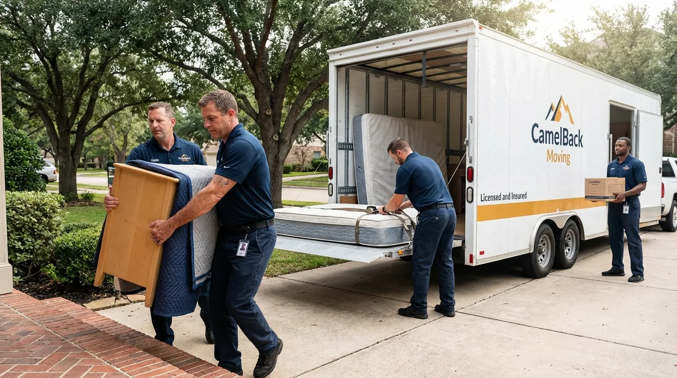 Crew loading residential truck for cross-state move from Merritt Island, FL