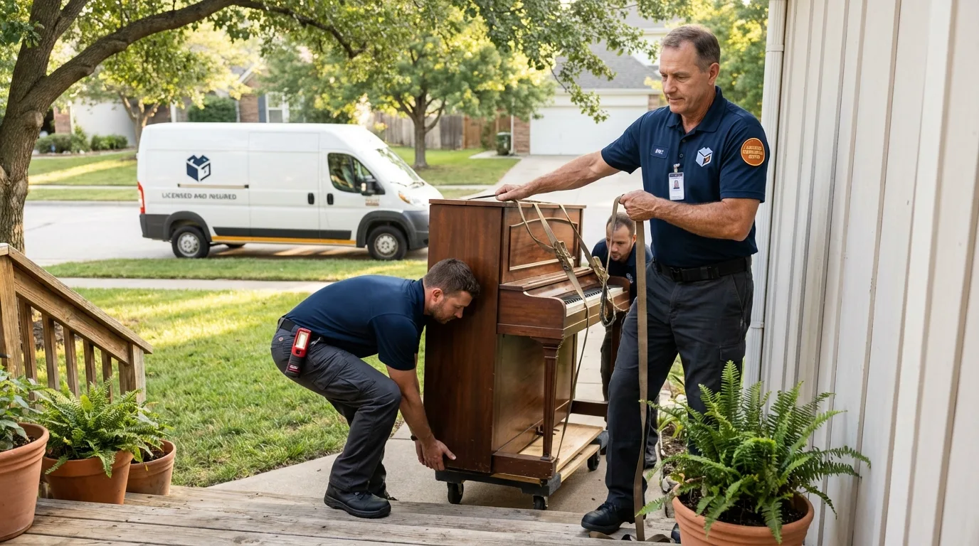 Licensed piano movers securing grand piano in Merritt Island, FL