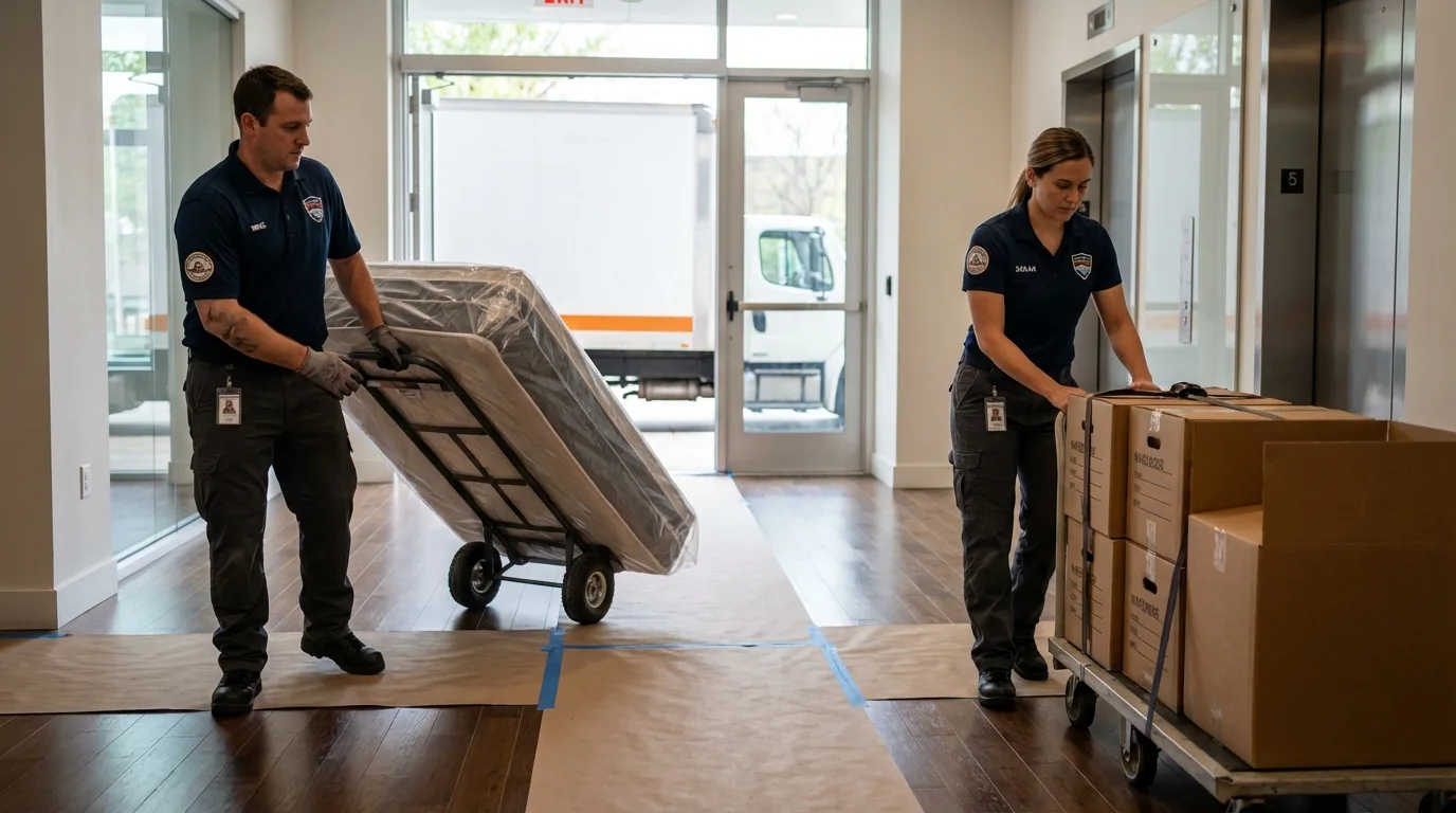 Professional apartment movers loading elevator in Merritt Island, FL